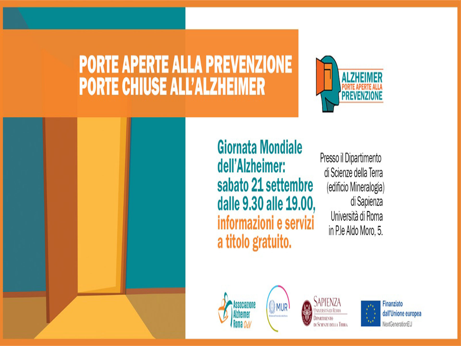 Giornata Mondiale dell'Alzheimer: sabato 21 settembre dalle 9:30 alle 19:00